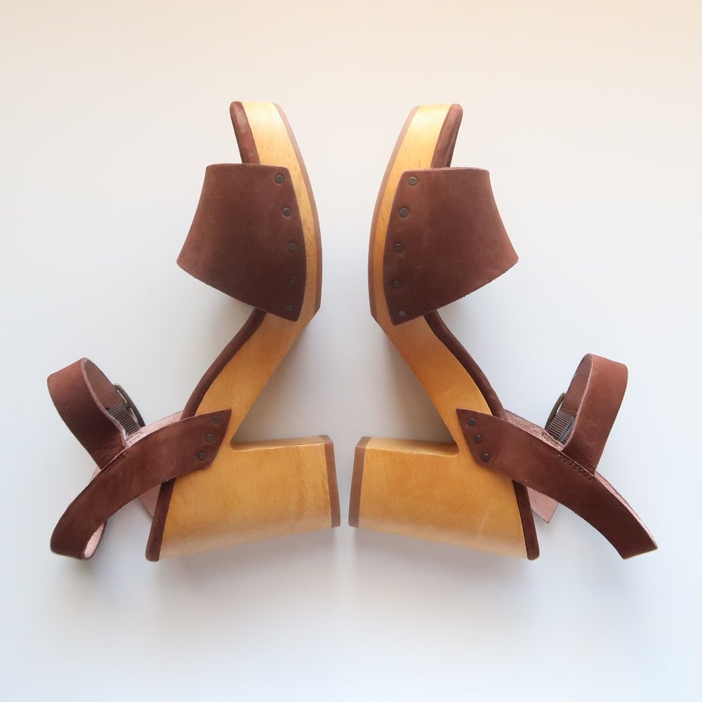 NEW Madewell Jo Brown Suede & Wood Clogs / Heels / Sandals / Platforms / Shoes